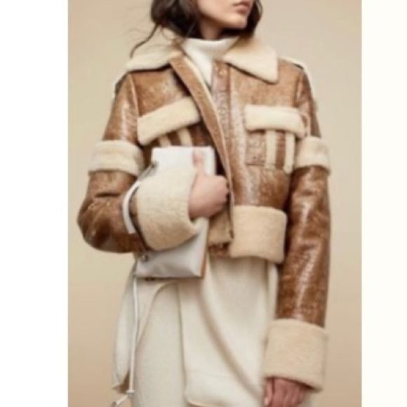 Cider Jackets & Coats Cider Sherpa Faux Leather Bomber Jacket Brown